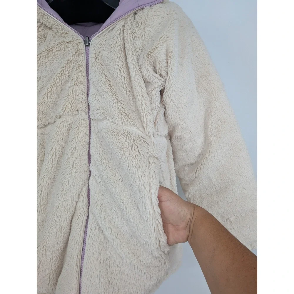 Steven Madden Reversible Puffer Jacket Lavender Faux Fur Hood Cozy Girls 14/16